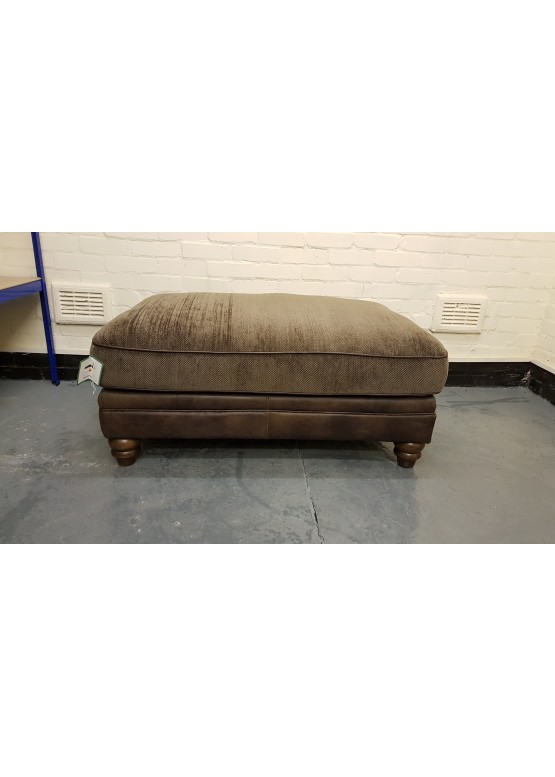 Ex-display Lawrence brown leather and fabric large footstool