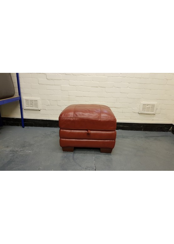 Red Leather Storage Footstool, Red Leather Footstool